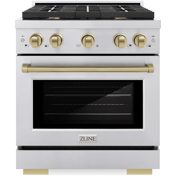 ZLINE Autograph Edition 30 in. 4.2 cu. ft. Paramount Gas Range with 4 Burner Cooktop and Convection Gas Oven in Stainless Steel and Champagne Bronze Accents (SGRZ-30-CB)