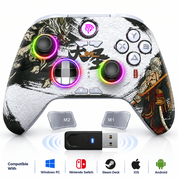 EasySMX X15 Wireless Gaming Controller with Hall Effect Joysticks & Triggers, 1000mAh Battery, 40Hrs Playtime, 7-Color RGB, 2 Programmable Back Keys for PC/Switch/Android/iOS