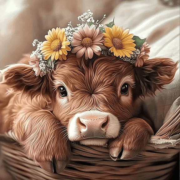 5D Highland Cow Diamond Painting Kits for Adults Beginner, DIY Cow Diamond Art Kits for Adults, Round Full Drill Diamond Dots with Gem Art Kits, Home Decor 11.8X11.8In
