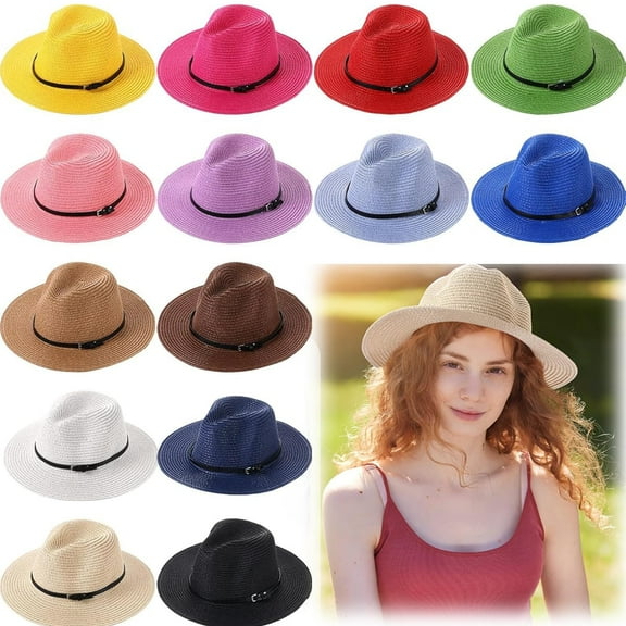 Straw Cowboy Hat Straw Panama Hat Sun Hat for Women Men Western Theme Summer Camping Garden Beach Fishing