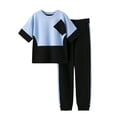 thumbnail image 2 of Dwaogom Women's Stylish Casual Suit Round Neck Short-sleeved Wide-leg Pants Two-piece Set Sweatsuits Matching Shorts With Pockets 2024 Fall Fashion Casual Tacksuit Matching Sets, 2 of 9