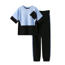 SnZhen Two Piece Sets for Women Summer Women's Stylish Casual Suit Round Neck Short-sleeved Wide-leg Pants Two-piece Set