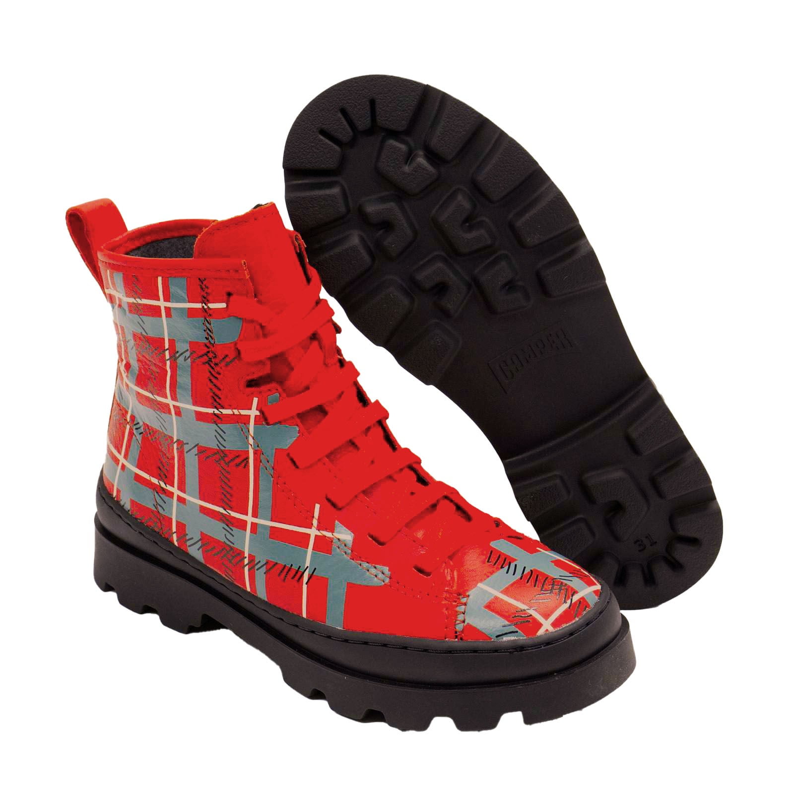 Camper Kids Brutus plaid ankle boots - Red