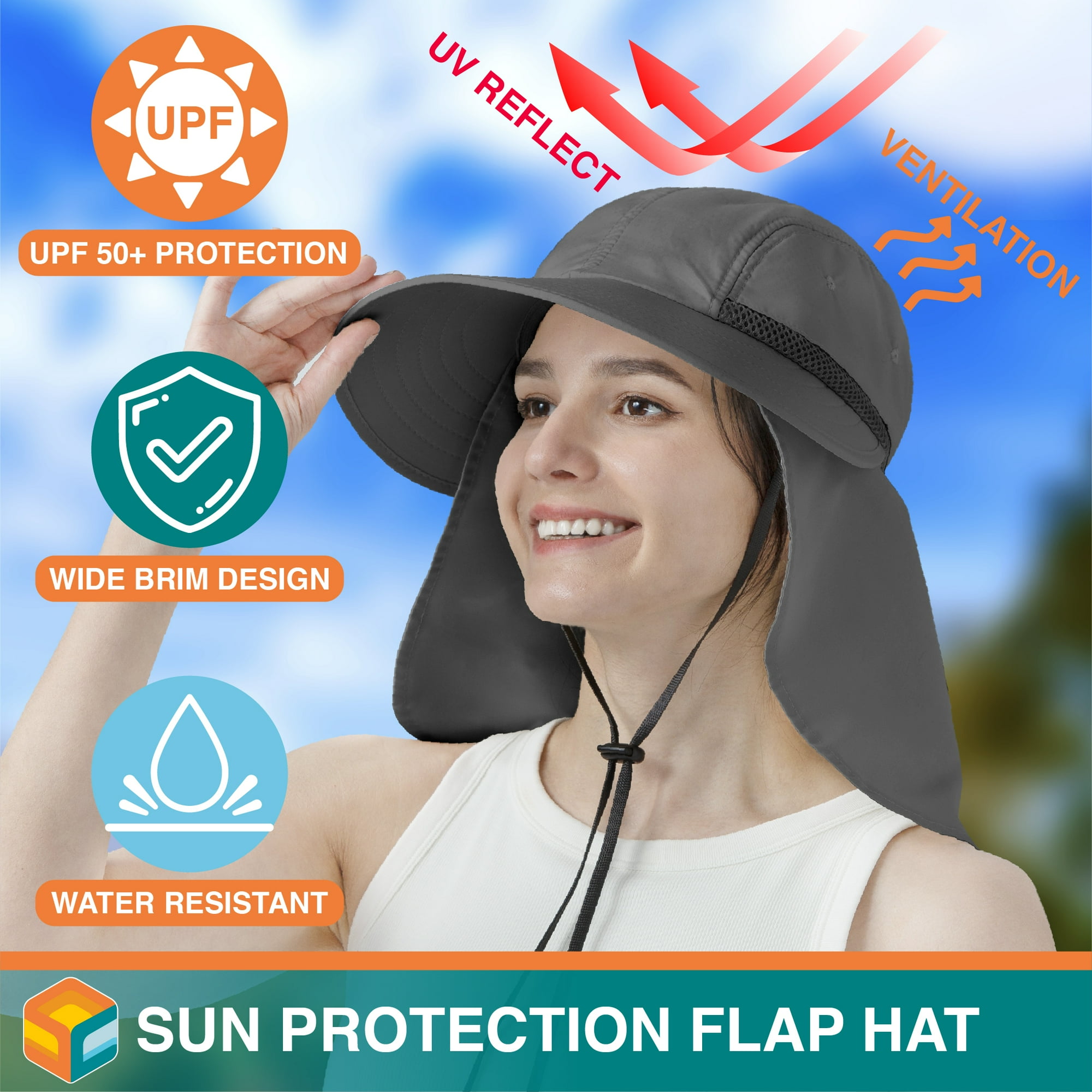 Chapeau de Soleil Femme Chapeau d'été Bleu Ciel à Large Bord Protection UV Plein air