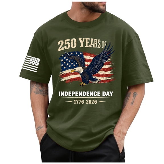 250 Years America Shirt Men American Flag Shirt 4th of July T-Shirt 1776 2026 Graphic Top for Men Dark Blue (AG,2XL)