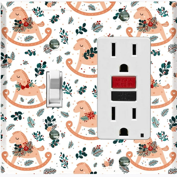 Metal Light Switch Plate Cover Festive Christmas Mistletoe Rocker Horse XMS001