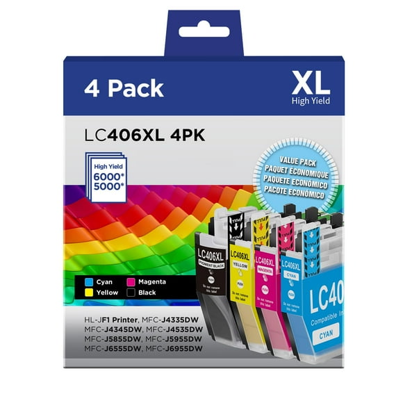 LC406XL Ink Cartridges Compatible for Brother LC406XL LC406 High Yield Work with Brother MFC-J4535DW MFC-J4335DW MFC-J5855DW MFC-J6555DW MFC-J6955DW Print
