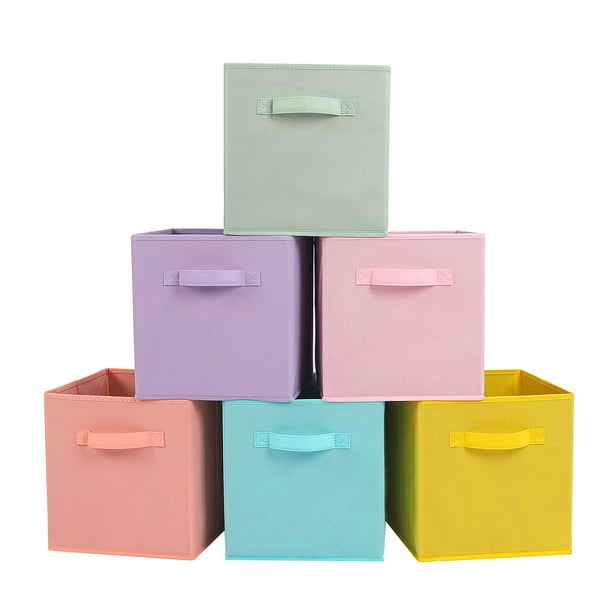 Bolsas de almacenamiento de tela estéreo, paquete de 6 con asas, cubos plegables