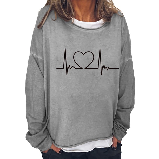 Camiseta de manga larga suelta con cuello redondo y estampado informal para mujer Pompotops gfhjh16146