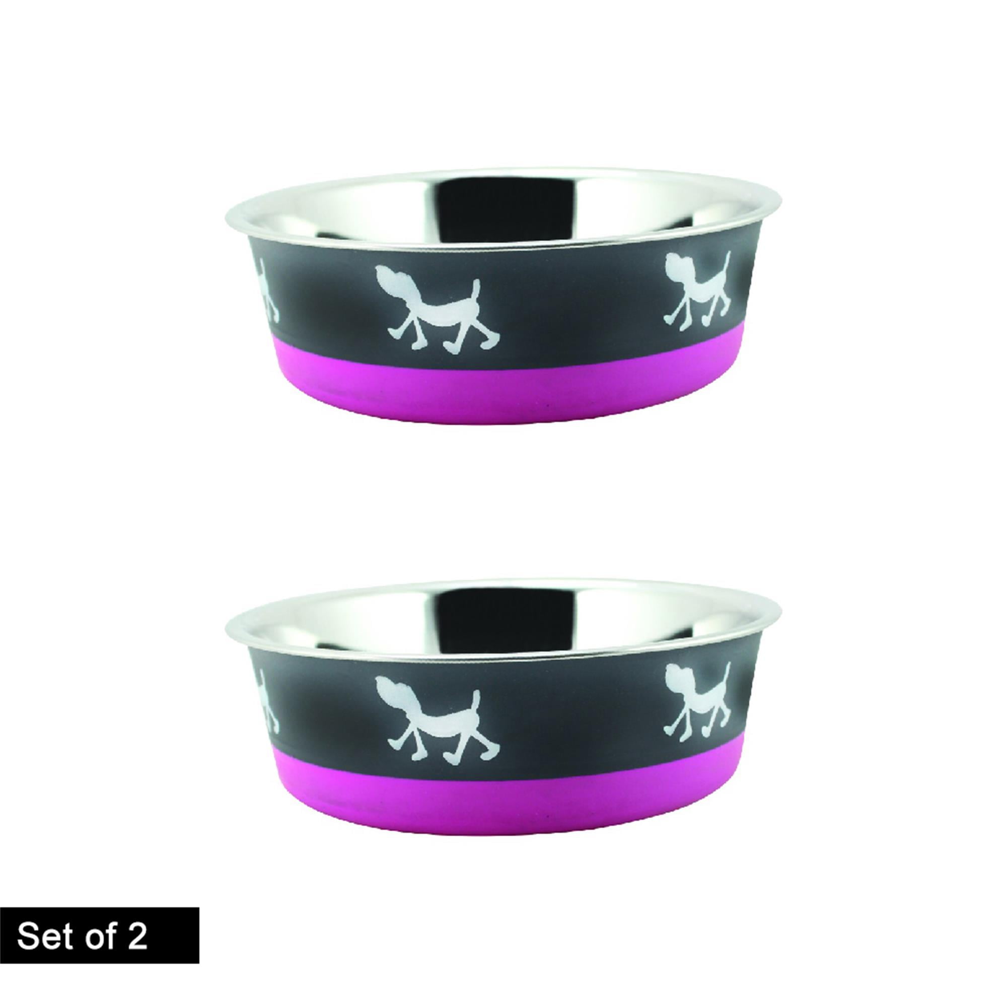 Pefilos 28.7 oz Stainless Steel Pet Bowl with Anti Skid Rubber Base and Dog Design, 2Pcs 6.69"x2.56" Dog Bowls for Small Dogs, Purple Pefilos 28.7 oz Stainless Steel Pet Bowl with Anti Skid Rubber Base and Dog Design, 2Pcs 6.69"x2.56" Dog Bowls for Small Dogs, Purple
