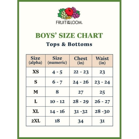 fruit of the loom sweatpants size chart