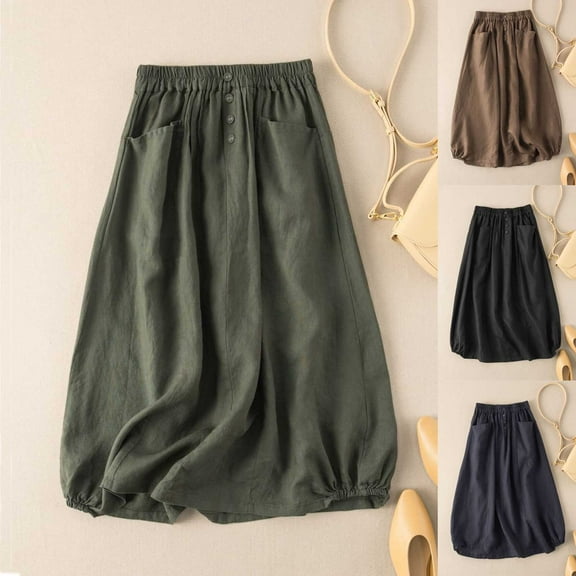 USSUMA Women'S Skirts Midi Skirt Solid Color High-Elastic Mid-Calf Skirt Trendy Skirt Fashion Skirt Work Holiday Deals Army Green Skirt for Women Nylon L