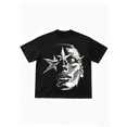thumbnail image 2 of Women's Oversized Black T-Shirt with Chrome Face and Star Graphic Print, Loose Fit Y2K Streetwear Tee Top, 2 of 9