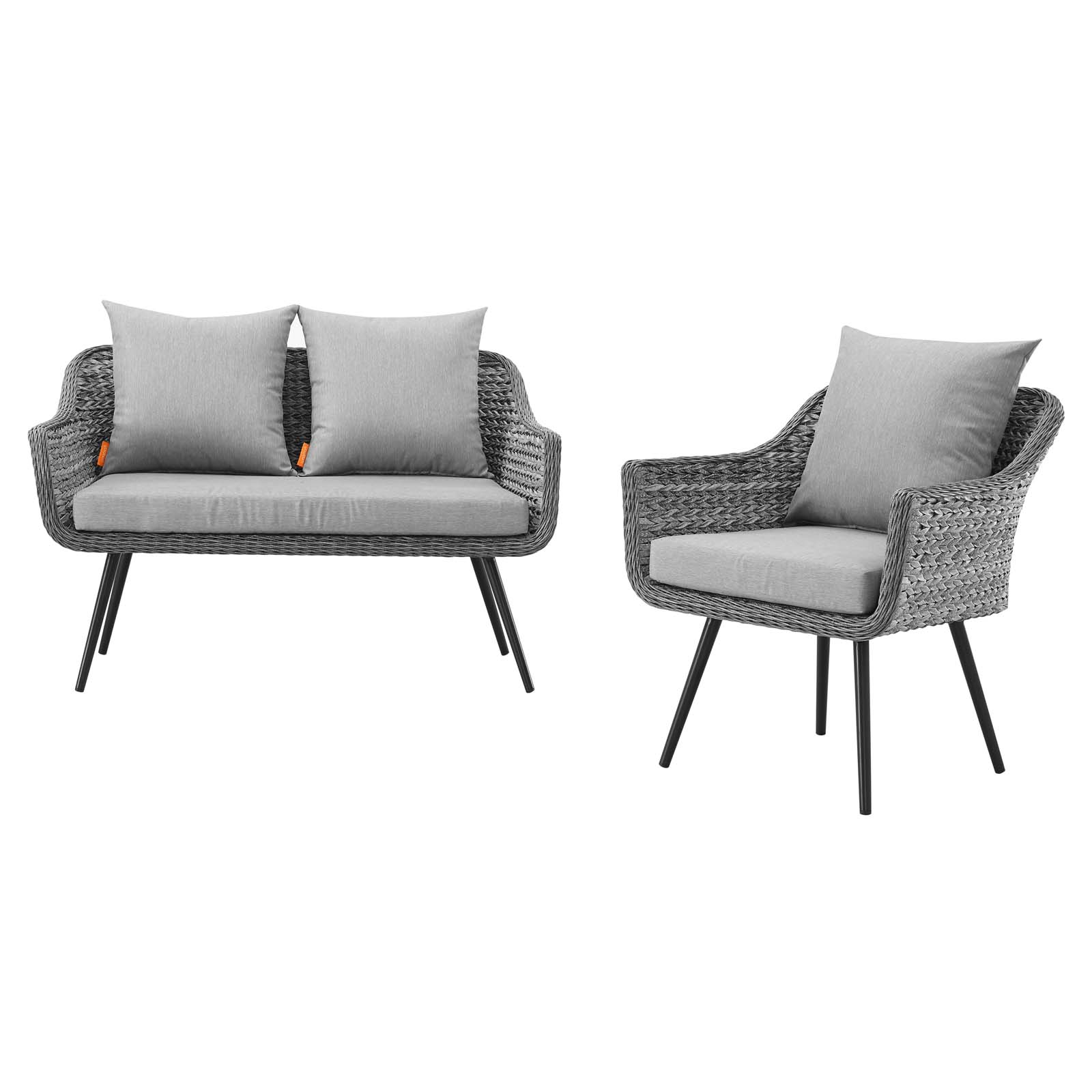 Contemporary Modern Urban Designer Outdoor Patio Balcony Garden Furniture Lounge Sofa and Chair Set, Aluminum Fabric Wicker Rattan, Grey Gray - image 2 of 8