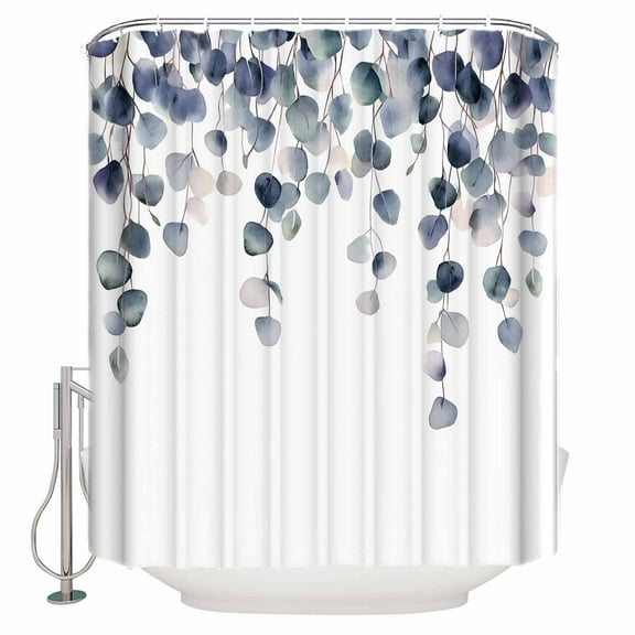 54x78 Inch Shower Curtain Decorative Watercolor Leaves Bathtub Bath Curtains Fabric Waterproof Bathroom Decor Simple Rustic Spring Botanical Vines Small Stall Shower Curtain Set with 12 Hooks