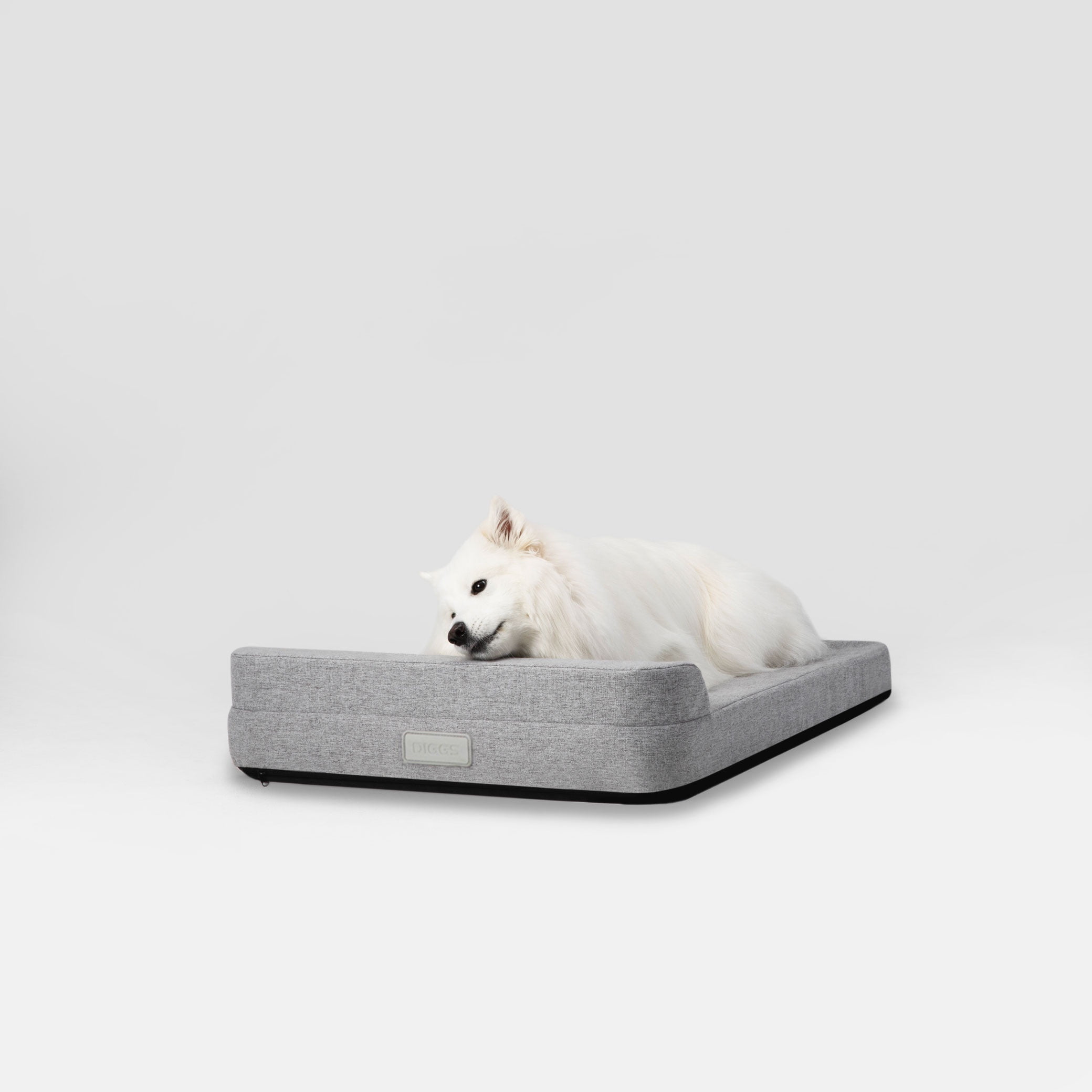 Diggs 42" Bolstr Dog Bed with Headrest, Premium Memory Foam Crate and Home Pet Bed, Grey