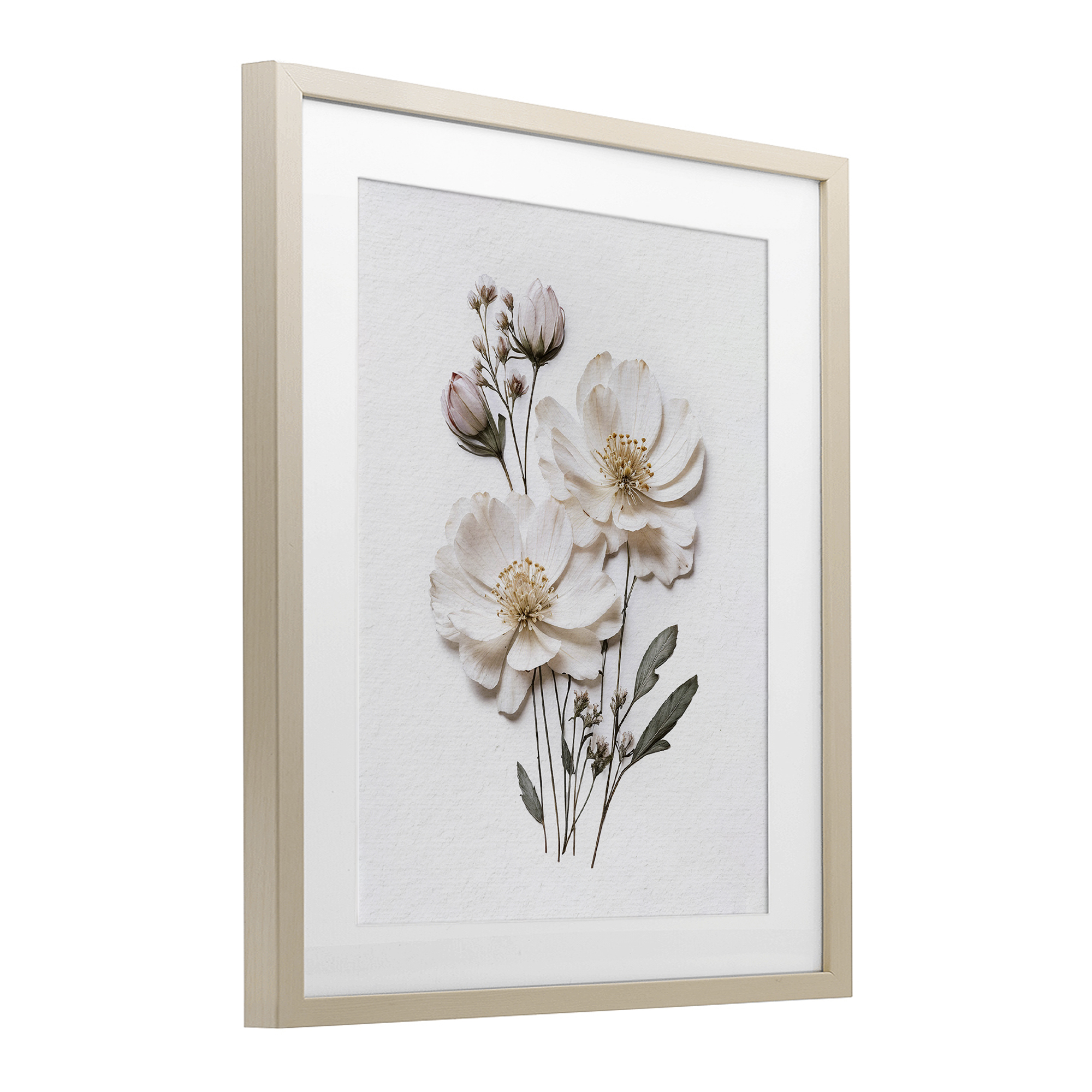Elegant Pressed Flowers Birch Framed Print Under Glass, design by Lettered and Lined