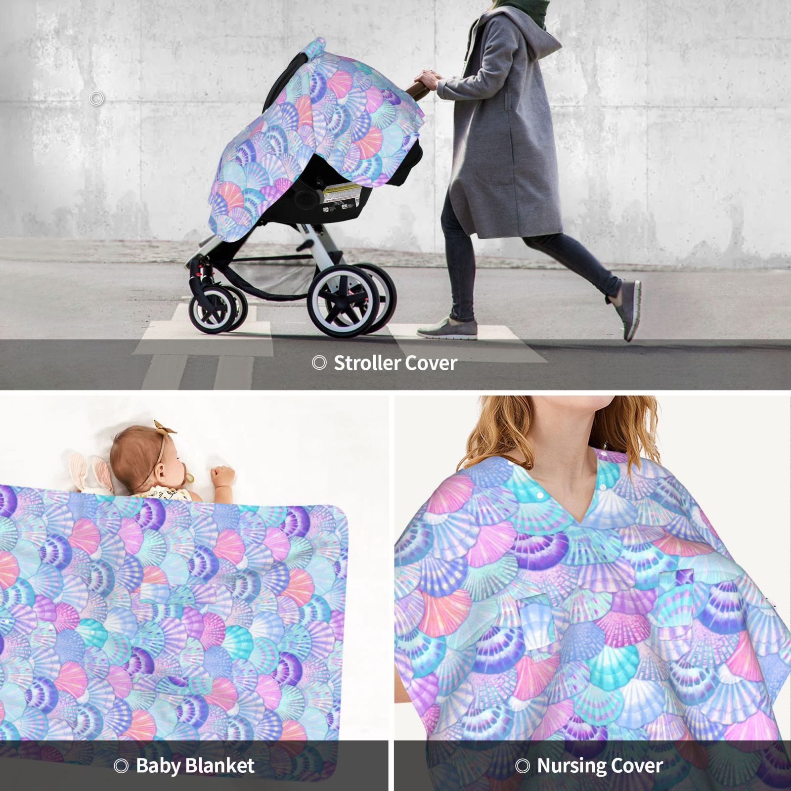 Car Seat Cover Baby - Watercolor Sea Shells 1 Breathable Infant Car Seat Cover for Baby Carseat, Lightweight Comfort Baby Essentials Must Haves Newborn Stuff for Girl Boy