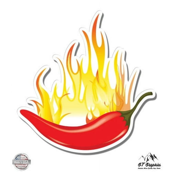Chili Pepper On Fire - 3" Vinyl Sticker - For Car Laptop I-Pad Phone Helmet Hard Hat - Waterproof Decal