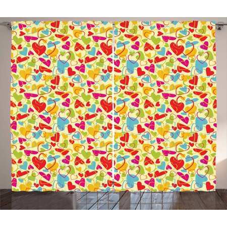 - Valentines Curtains 2 Panels Set, Collection of Colorful Hearts with Abstract Composition Romantic Valentines Day, Window Drapes for Living Room Bedroom, 108W X 84L Inches, Multicolor, by Ambesonne