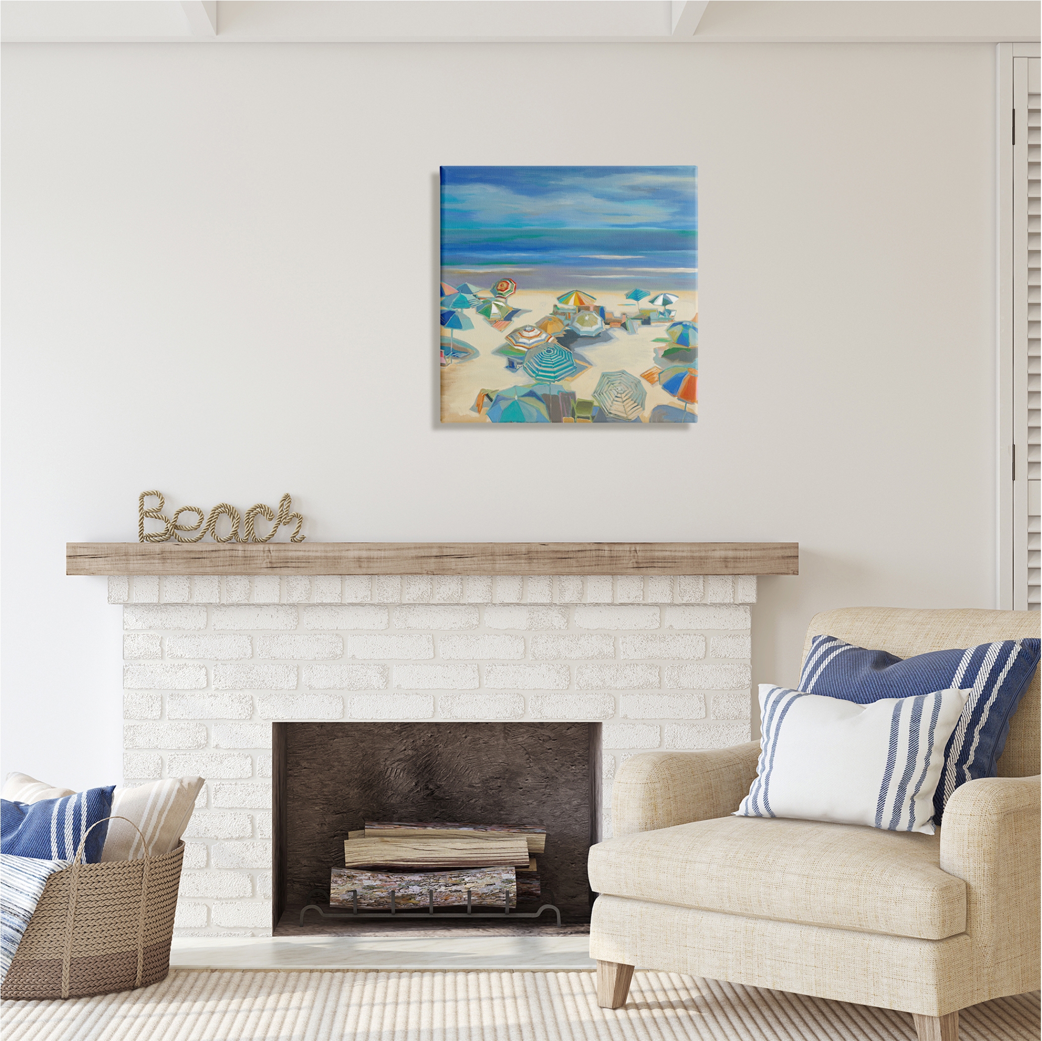 Stupell Industries Beach Umbrellas on Shore Nature Painting Gallery Wrapped Canvas Print Wall Art, 24 x 24