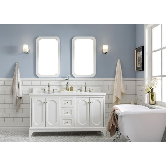 Water Creation Queen 60"W Wood Double Bathroom Vanity in Pure White