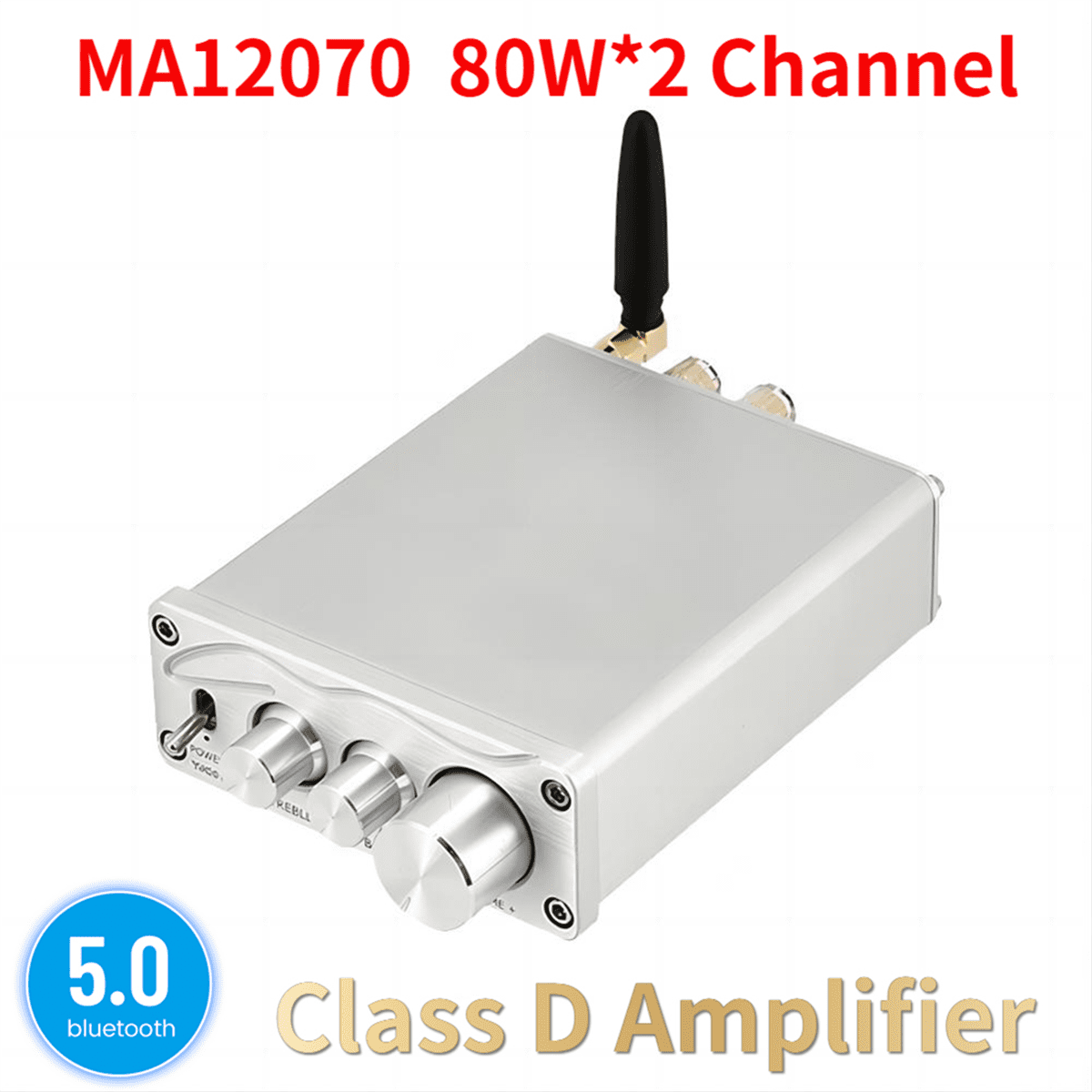HiFi Sound Amplifier MA12070 80Wx2 Bluetooth 5.0 Stereo Audio Power Amplifier for Home Theater Karaoke Amplifiy-Silver