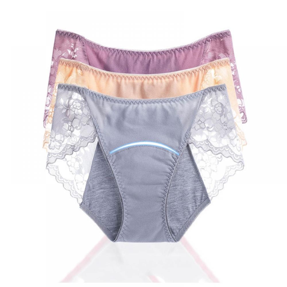 3 Pack Women Middle Waist Lace Menstrual Period Underwear Physiological Leak Proof Period 