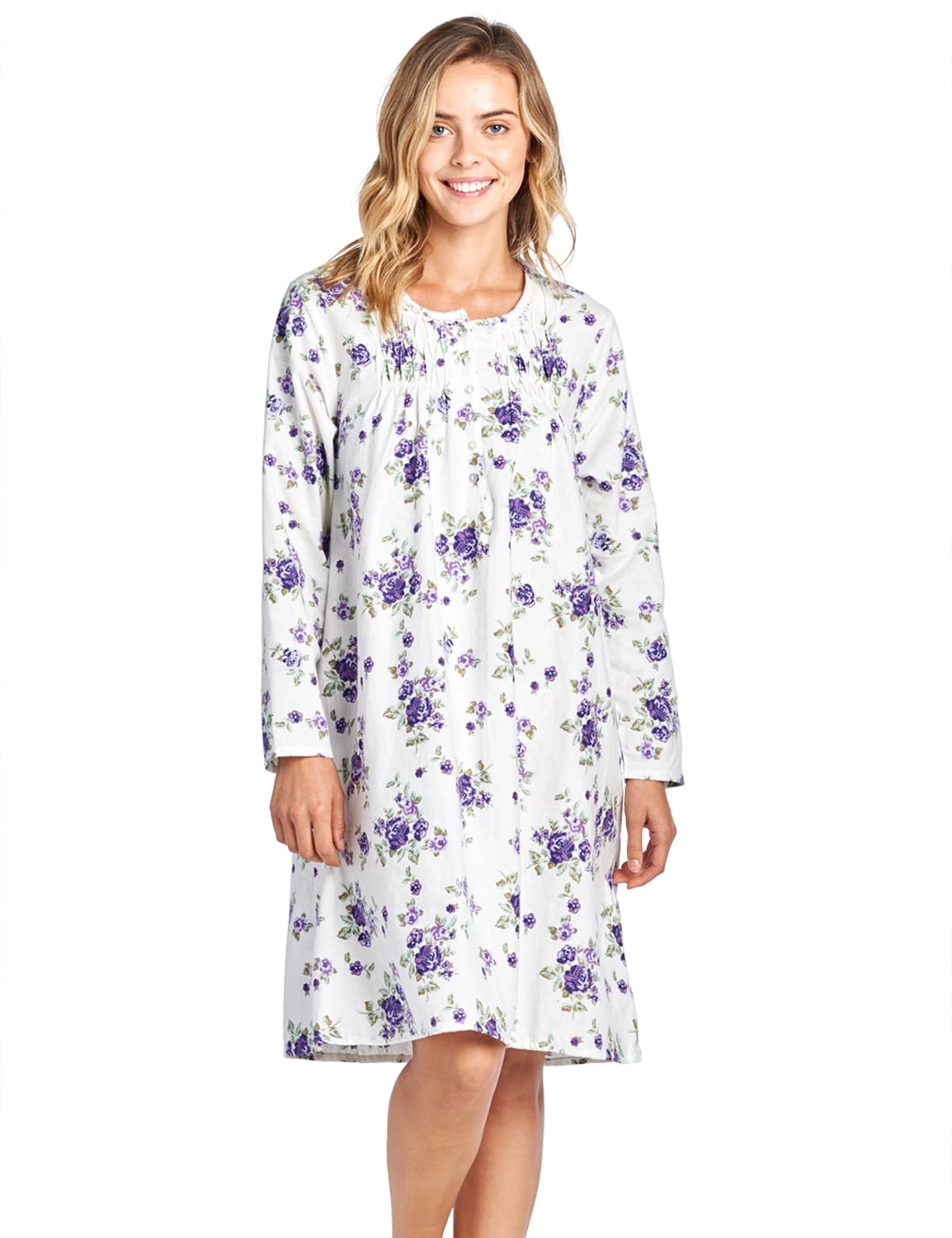 Casual Nights Women's Flannel Floral Long Sleeve Nightgown - Walmart.com