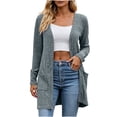 thumbnail image 3 of Feancey Ribbed Knit Open Front Cardigans for Women Mid Length Long Sleeve Loose Sweater Jacket Cozy Casual Knitted Cardigan Jackets with Pockets Light Blue S, 3 of 6