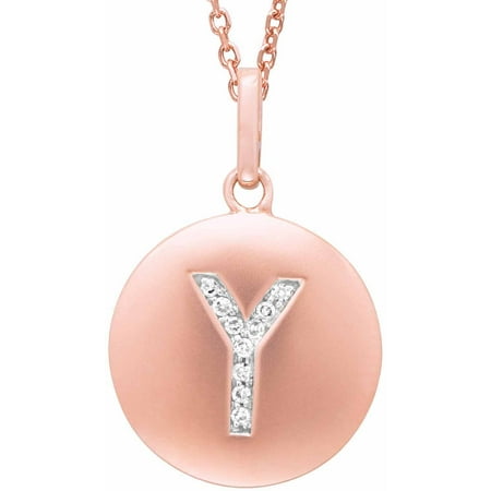 Diamond Accent Rose Gold-Plated Sterling Silver Round Initial Y Disc Pendant