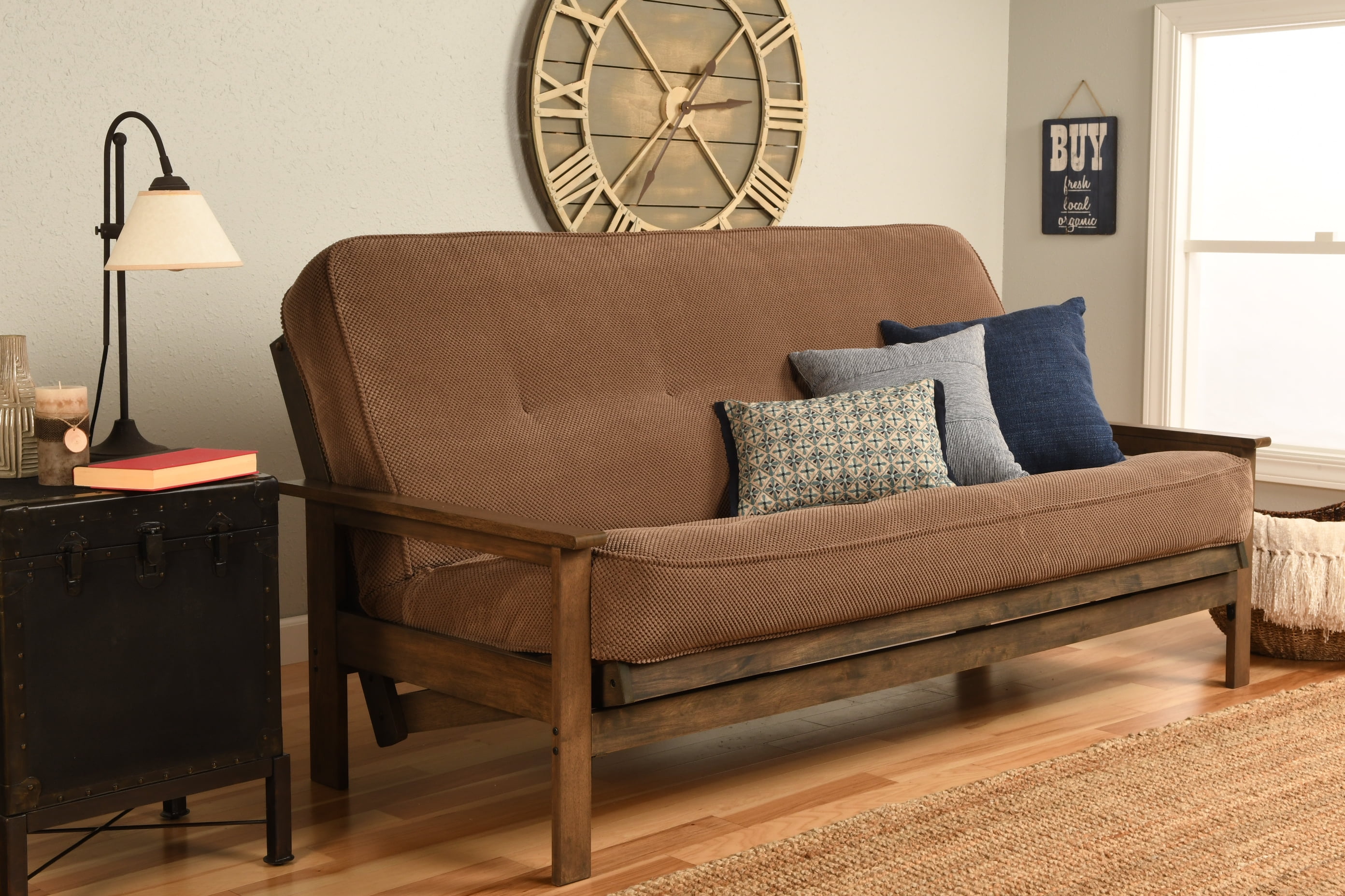 Albany Futon in Rustic Walnut Finish, Multiple Colors
