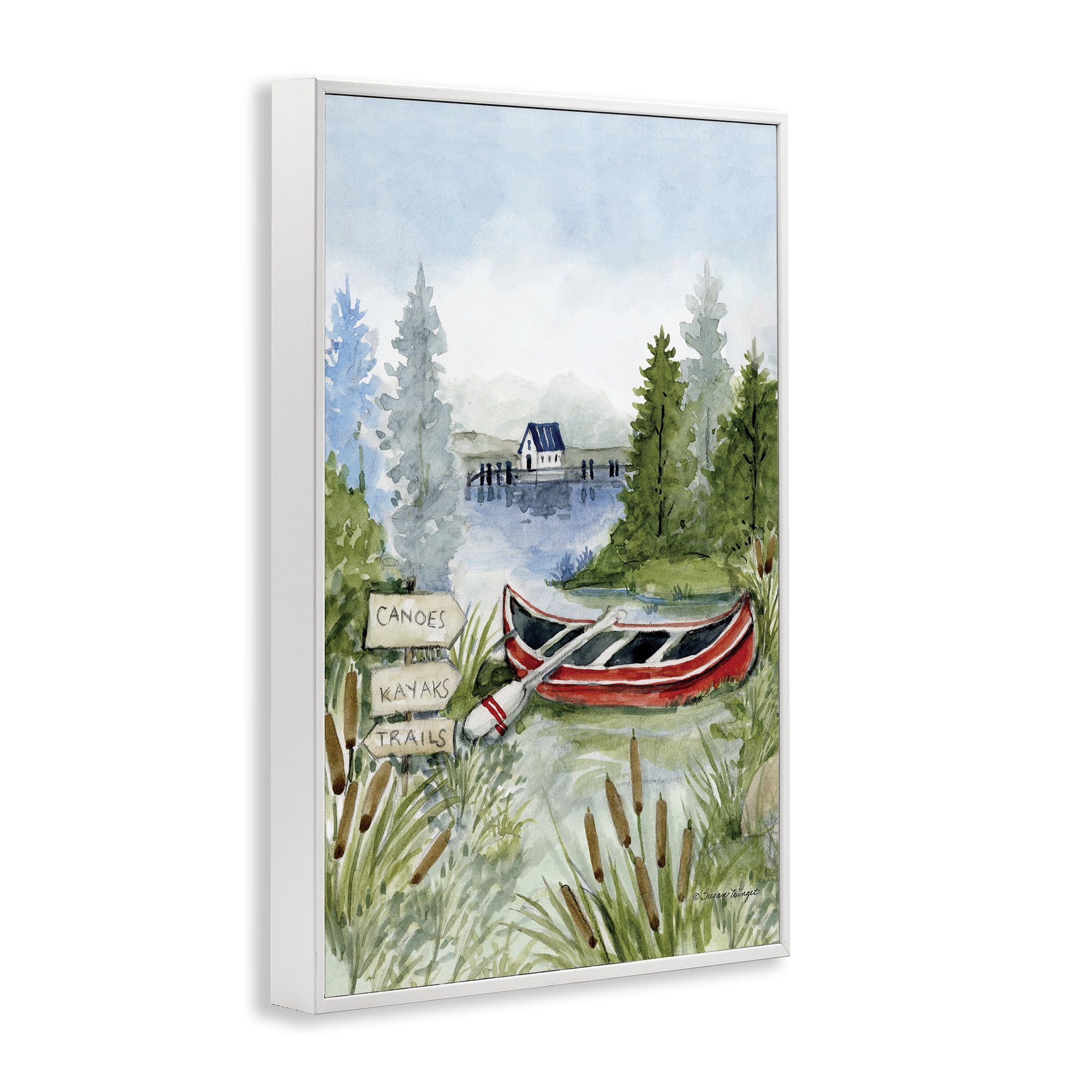 Stupell Industries Canoe On Lake White Framed Giclee Art, design by Susan Winget