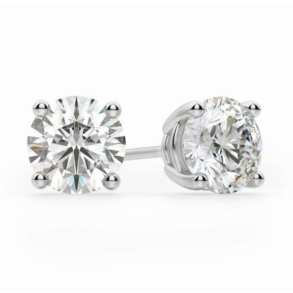 2 Carat Lab Created Diamond Stud Earrings |14K White Gold | G - VS2 | Screw Backs |IGI