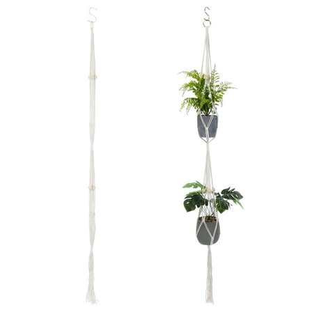 ifundom Rustic White Macrame Hanging Flower Pot Holder Set for Indoor Outdoor Plant Decor