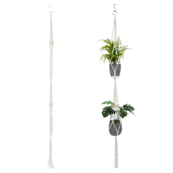 ifundom Rustic White Macrame Hanging Flower Pot Holder Set for Indoor Outdoor Plant Decor