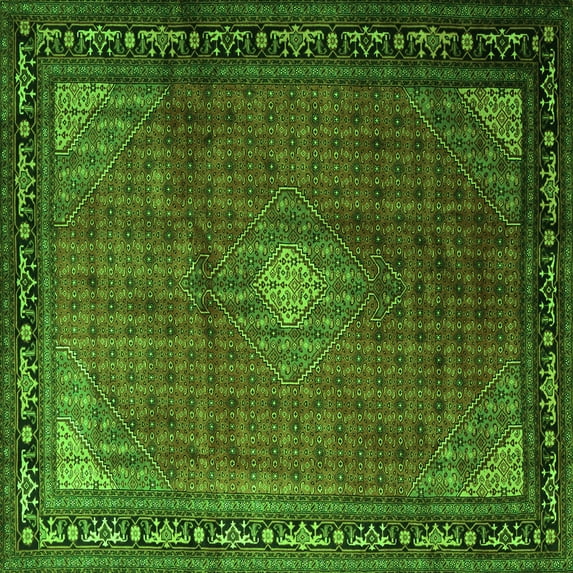 Ahgly Company Indoor Square Medallion Green Traditional Area Rugs, 4' Square