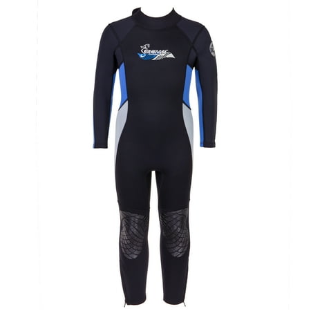 Seavenger 3mm Kids Full Body Wetsuit with Knee Pads for Surfing, Snorkeling, Swimming (Ocean Blue,