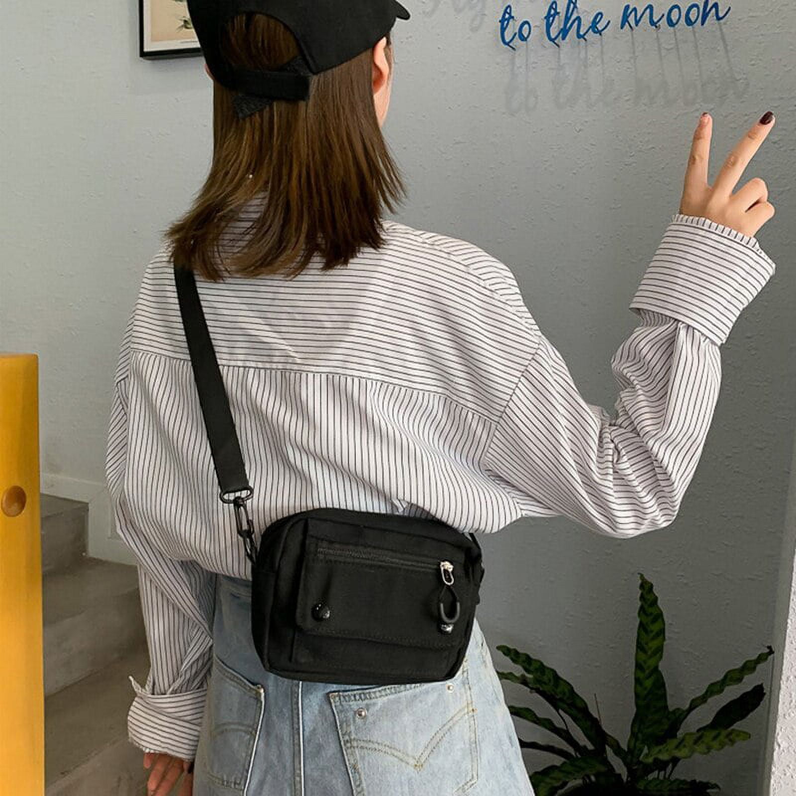 Yucurem Korean Print Minority Mobile Phone Bag, Pearl Chain Flap Handbag  for Ladies Girls (Black) 