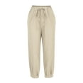 thumbnail image 4 of BLVB Womens Plus Size Linen Capri Pants Drawstring Elastic Waist Baggy Tapered Capris Casual Summer Lounge Pants, 4 of 7