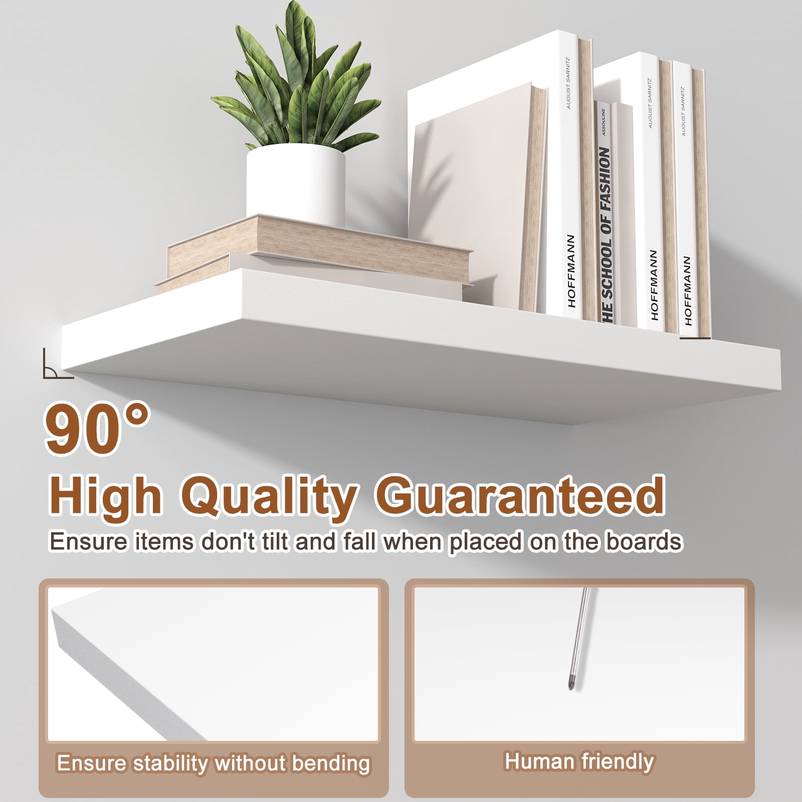 LANDMOK 10 Inch Deep Floating Shelf, 30 x10 Inch Large Wall Mounted Shelf for Kitchen, Bathroom, Living Room, White (3 Pack)