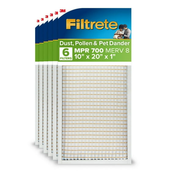 Filtrete 10x20x1 HVAC Furnace Air Filter, MPR 700 MERV 8, Dust, Pollen, and Pet Dander Reduction, 6 Pack