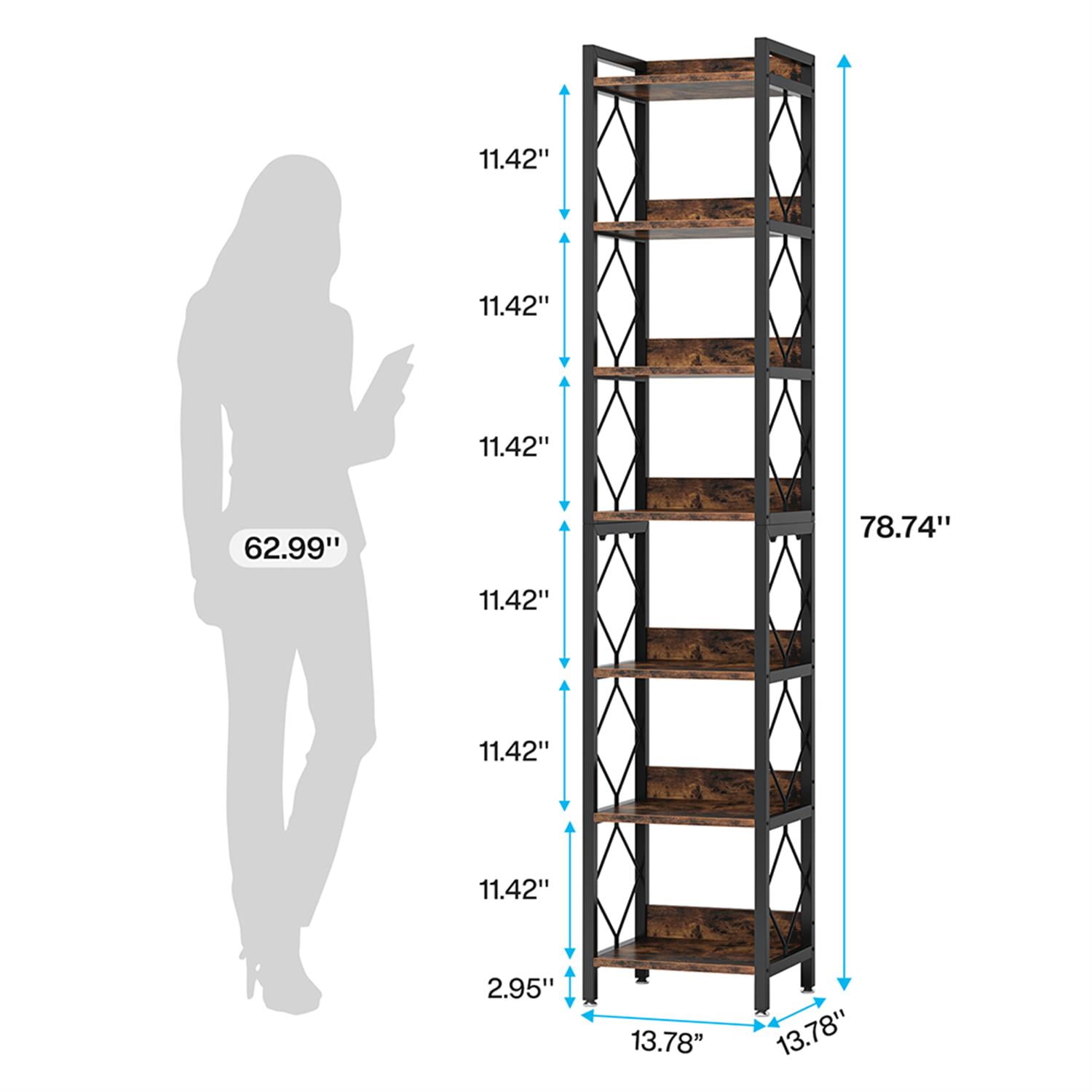 Demi Bonn 7-Tier Corner Shelf, 78.7" Narrow Bookshelf Corner Bookcase for Bedroom, Living Room, Brown
