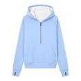 thumbnail image 4 of OOOUM Girls Half Zip Hoodie Raglan Sleeve Thumb Holes Kangaroo Pocket Solid Color Loose Fit Soft Warm Sweatshirt Top,8-9 years, 4 of 4