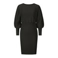 thumbnail image 5 of Black Midi Bodycon Dress with Off-Shoulder Batwing Sleeves and High-Waist Knitted Design for Women, Size M, 5 of 7