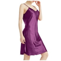 Plus Size Women's Nightgowns & Sleepshirts Sexy V Neck Breathable With Satin Spaghetti Strap Chemise Night Shirts Sleepwear Soft Comfy Dark Purple 3XL