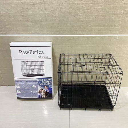 PawPetica Pet crates,Durable, Foldable Metal Wire Dog Crate with Tray, Single Door, 30 x 19 x 21 Inches, Black