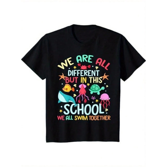 Back To School New Product PromotionKids Boys Girls "We are Different But in This School We Swim Together" Graphic T-Shirt