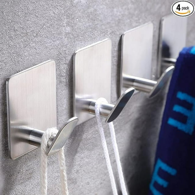 Ganchos adhesivos para toallas en la pared: Ganchos para batas para colgar ropa, sombreros, se pegan en el baño/cocina, acero inoxidable SUS 304, plateado, 4,5*5,2*3cm