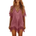 thumbnail image 2 of Women'S V Neck Beach Dress Cover Ups Short Sleeve Embroidered Western Cowgirl Short Dresses Bohemia Pink XXXL, 2 of 5
